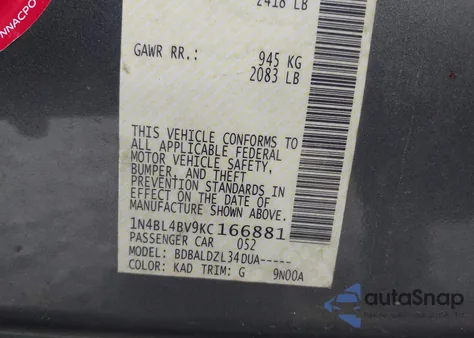 2019 Nissan Altima 2.5 S from USA, damaged, VIN 1N4BL4BV9KC166881